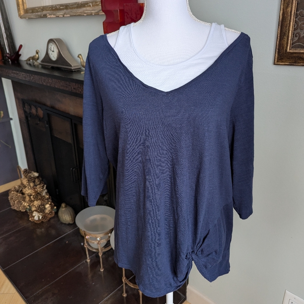 Belle by Kim Gravel Women's 1X Tank Duet w/ Twist Hem Top Navy Blue 76